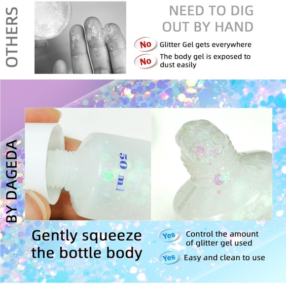 NWT Body/Face/Hair Cosmetic Festival Sequins Glitter Gell Makeup 50ml (White) - Picture 5 of 11